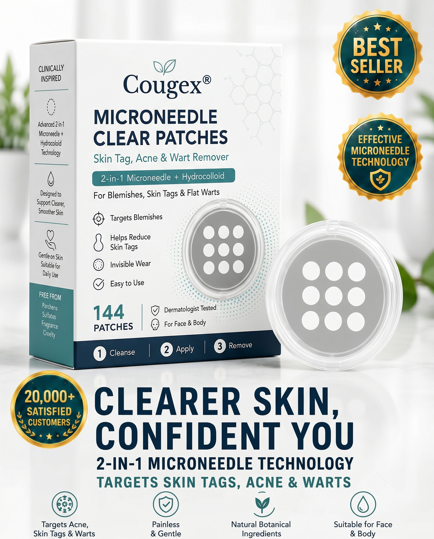 ✨ COUGEX Acne & Wart Care Patches – 2-in-1 Microneedle + Hydrocolloid Targeted Care 🌿