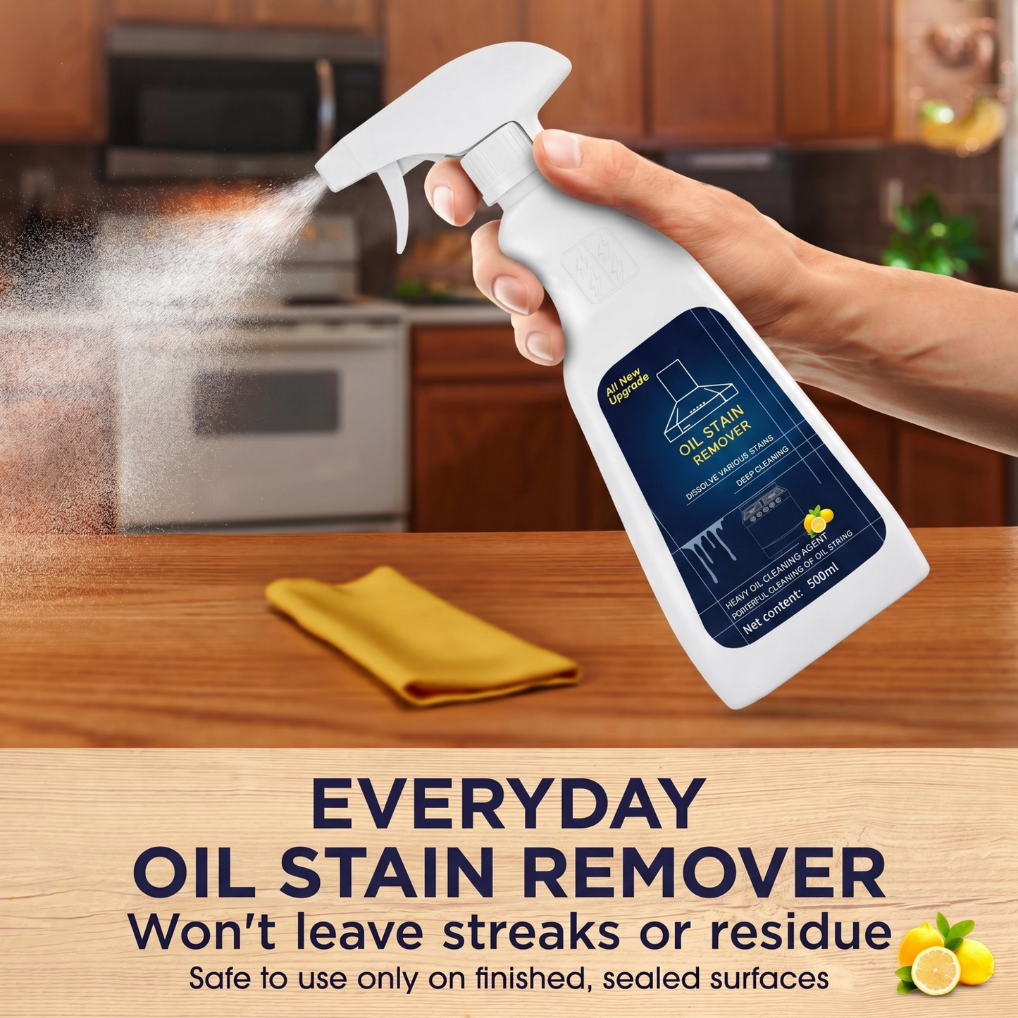 🔥 Kitchen Oil Stain Remover Spray – Melts Away Grease Fast