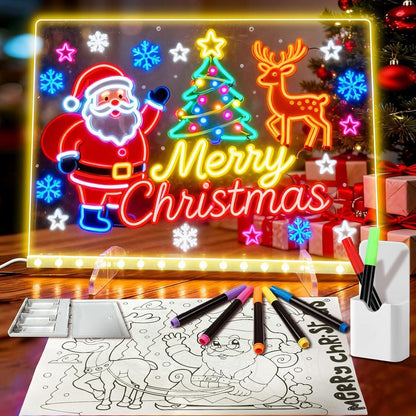 LED Drawing Board - Erasable Acrylic Light-Up Panel with Cleaning Kit, Ideal for Christmas Halloween Decor & Learning