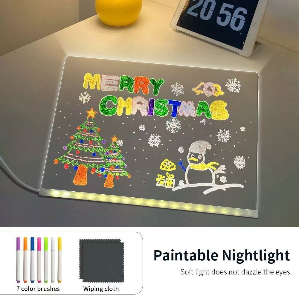 LED Drawing Board - Erasable Acrylic Light-Up Panel with Cleaning Kit, Ideal for Christmas Halloween Decor & Learning