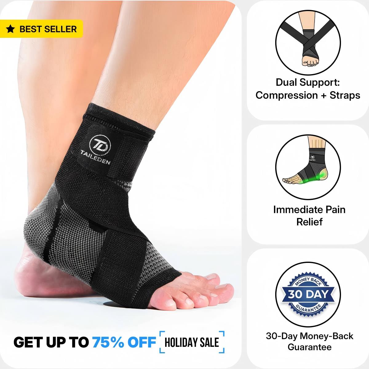 TAILEDEN Compression Ankle Brace – Drug-Free Support for Sprains & Plantar Fasciitis Relief