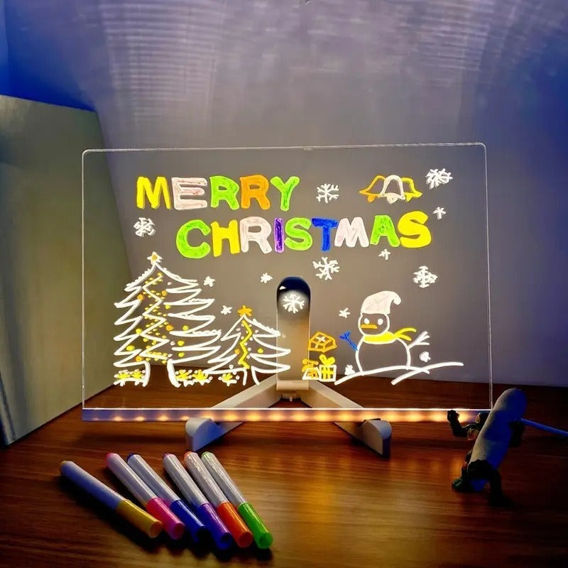 LED Drawing Board - Erasable Acrylic Light-Up Panel with Cleaning Kit, Ideal for Christmas Halloween Decor & Learning