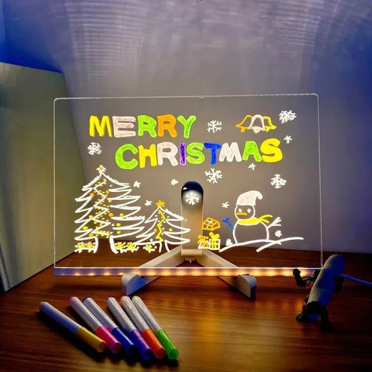LED Drawing Board - Erasable Acrylic Light-Up Panel with Cleaning Kit, Ideal for Christmas Halloween Decor & Learning