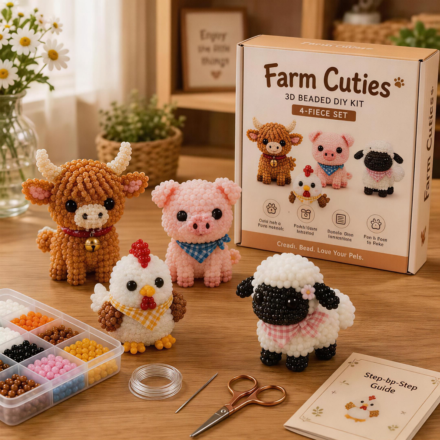 ✨ 3D Bead Miniatures Studio Kit ✨Create adorable animals, florals and fantasy designs with step‑by‑step guide.