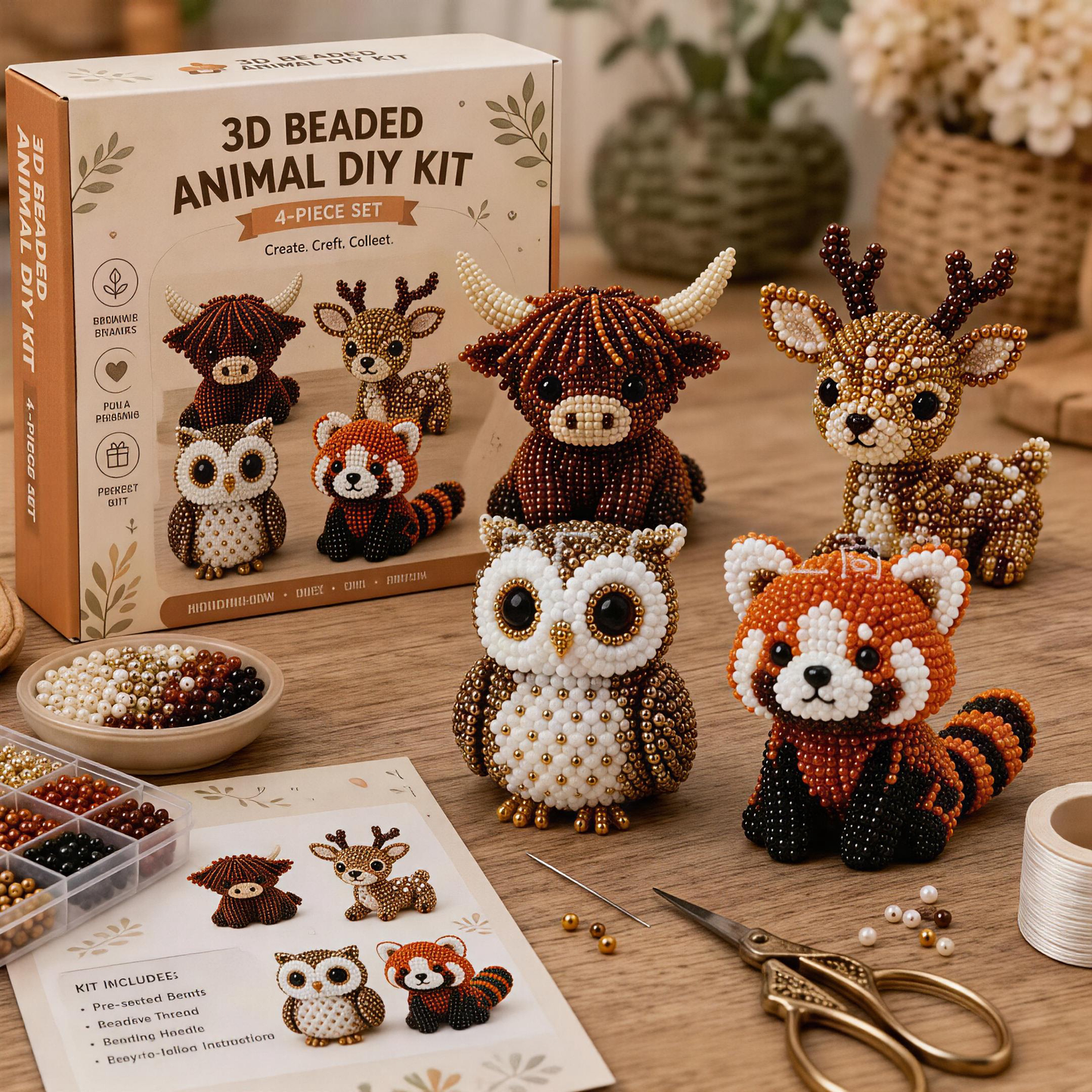 ✨ 3D Bead Miniatures Studio Kit ✨Create adorable animals, florals and fantasy designs with step‑by‑step guide.