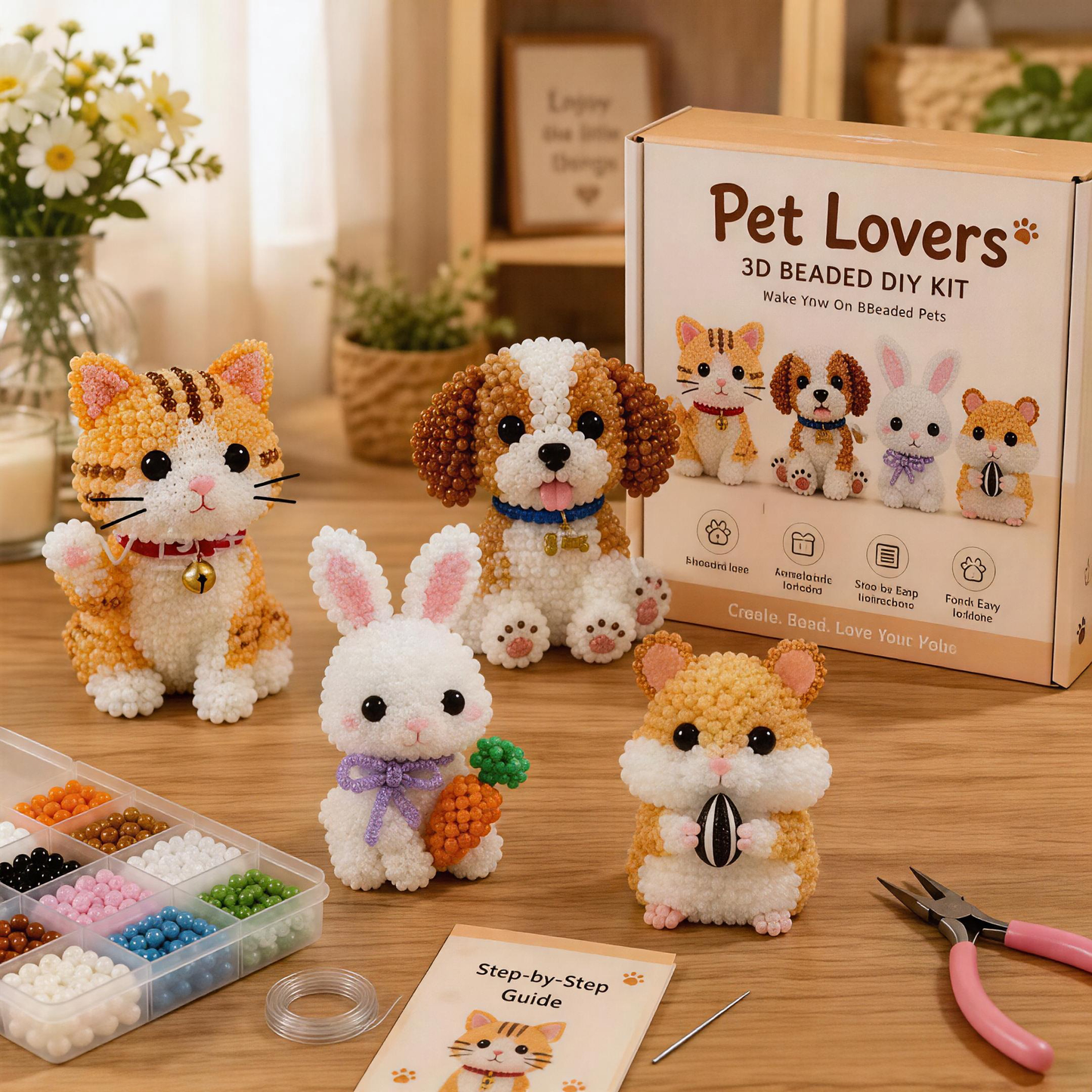 ✨ 3D Bead Miniatures Studio Kit ✨Create adorable animals, florals and fantasy designs with step‑by‑step guide.